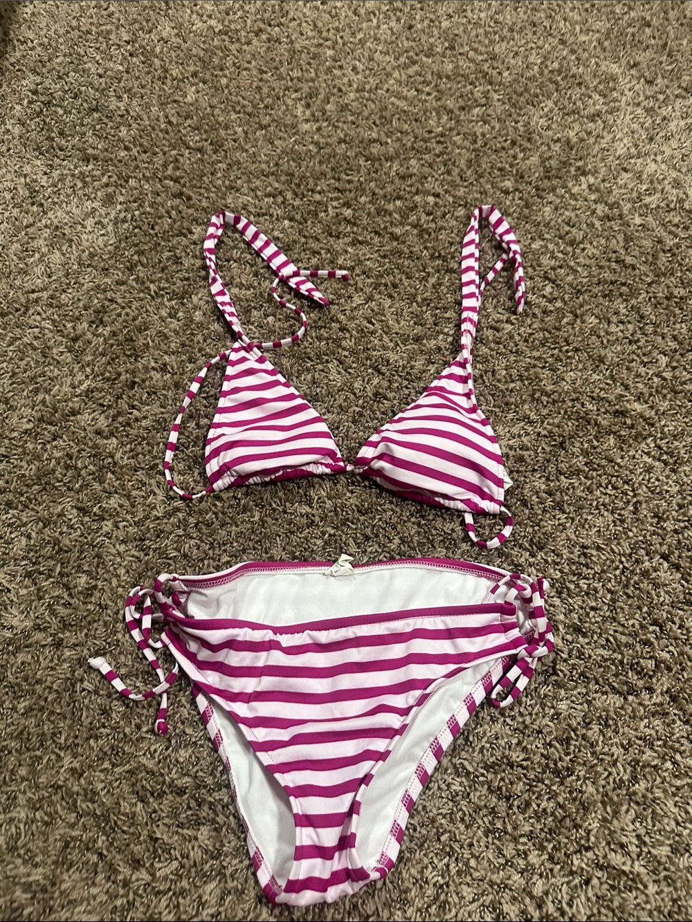 Mossimo Supply Co. Pink and White Striped Triangle Bikini Set